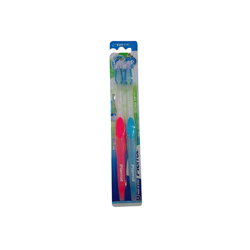 328 - PIERROT ACTION TIP TOOTHBRUSH X 2 PCS (HARD)