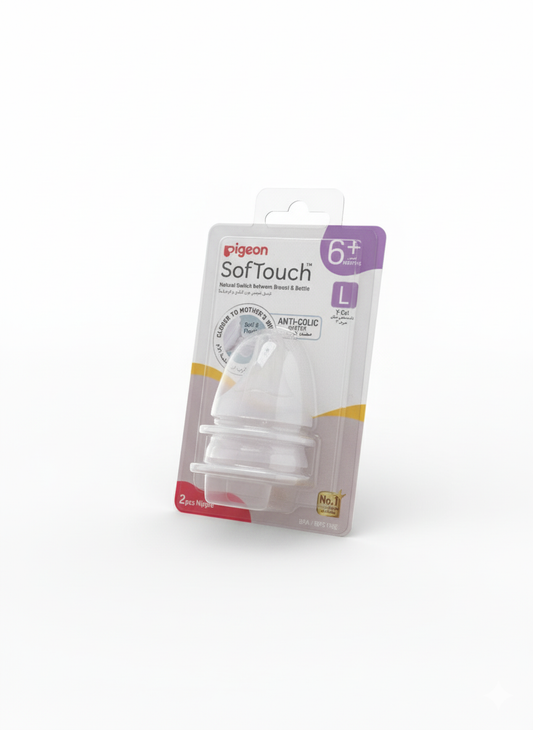 PIGEON SOFTOUCH WN3 NIPPLE 6+ Y CUT (L) 2PC/BLISTER PACK-B81242