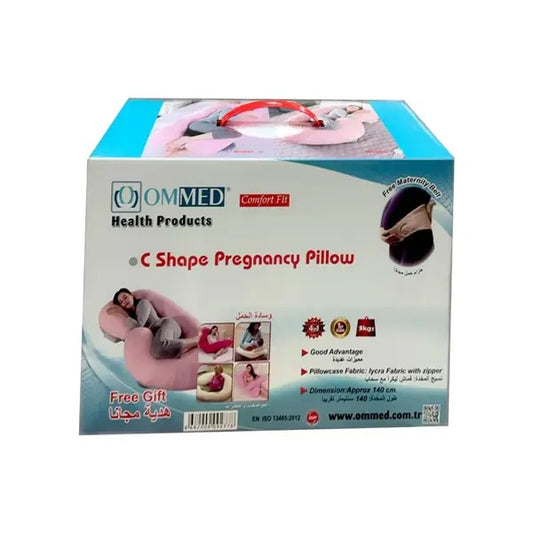 OMMED C SHAPE PREGNANT PILLOW WITH FREE MATERNITY BELT WHITE/PINK