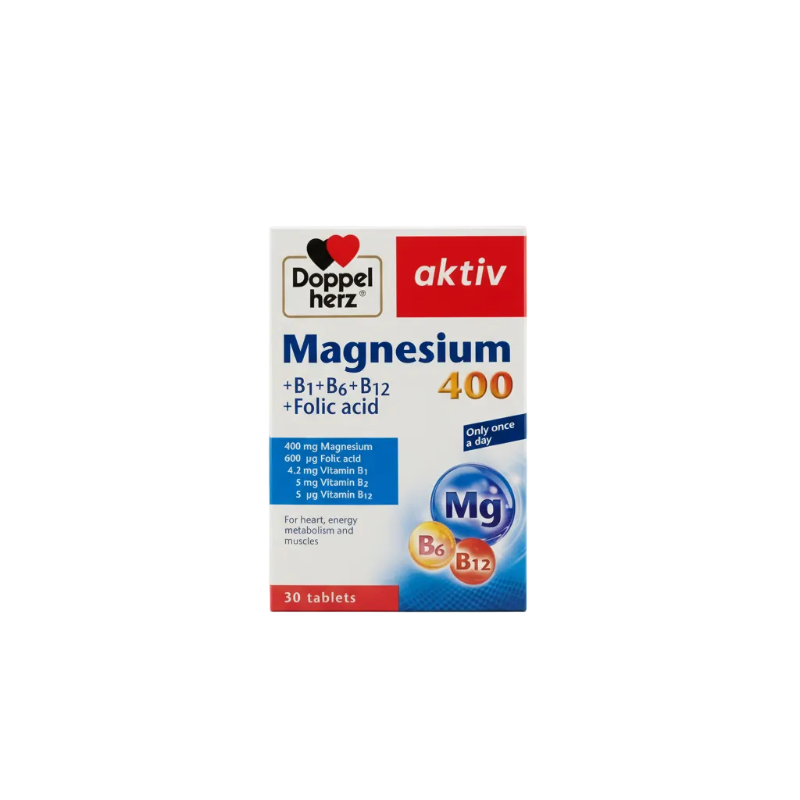 Doppelherz Aktiv Magnesium 400 + B1 + B6 + B12 + Folic Acid Tablets - 30 Tabs