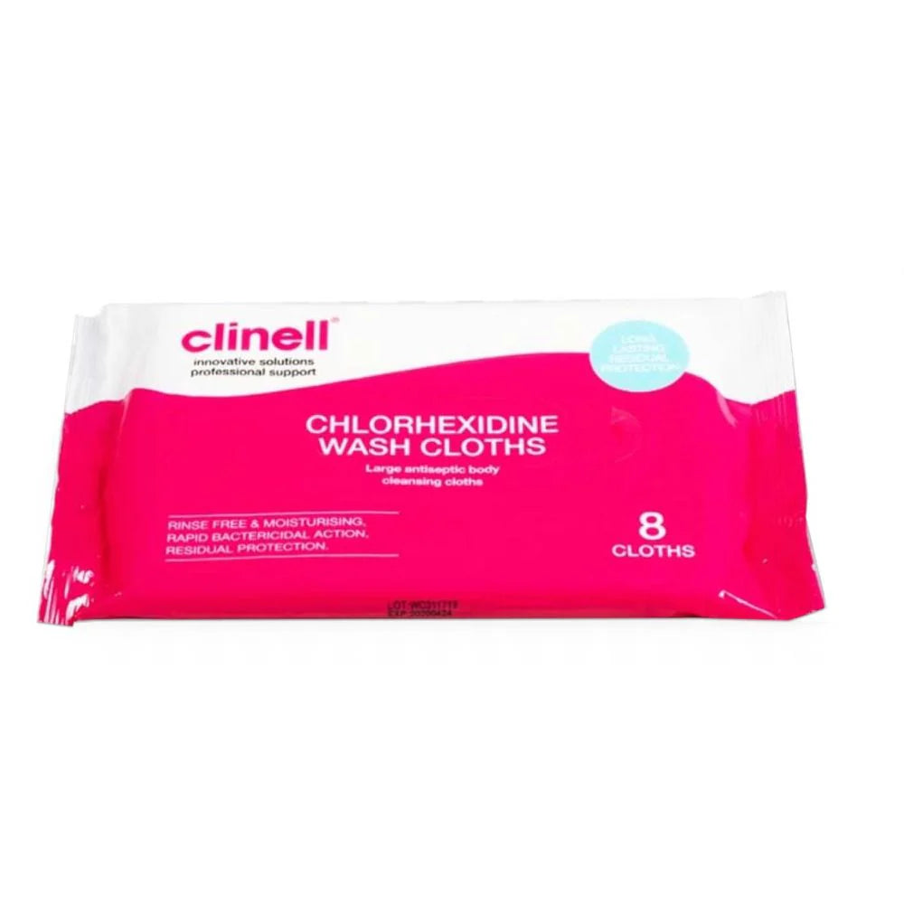 CLINELL CHLORHEXIDINE WASH CLOTH-PACK OF 8 CHGWC8