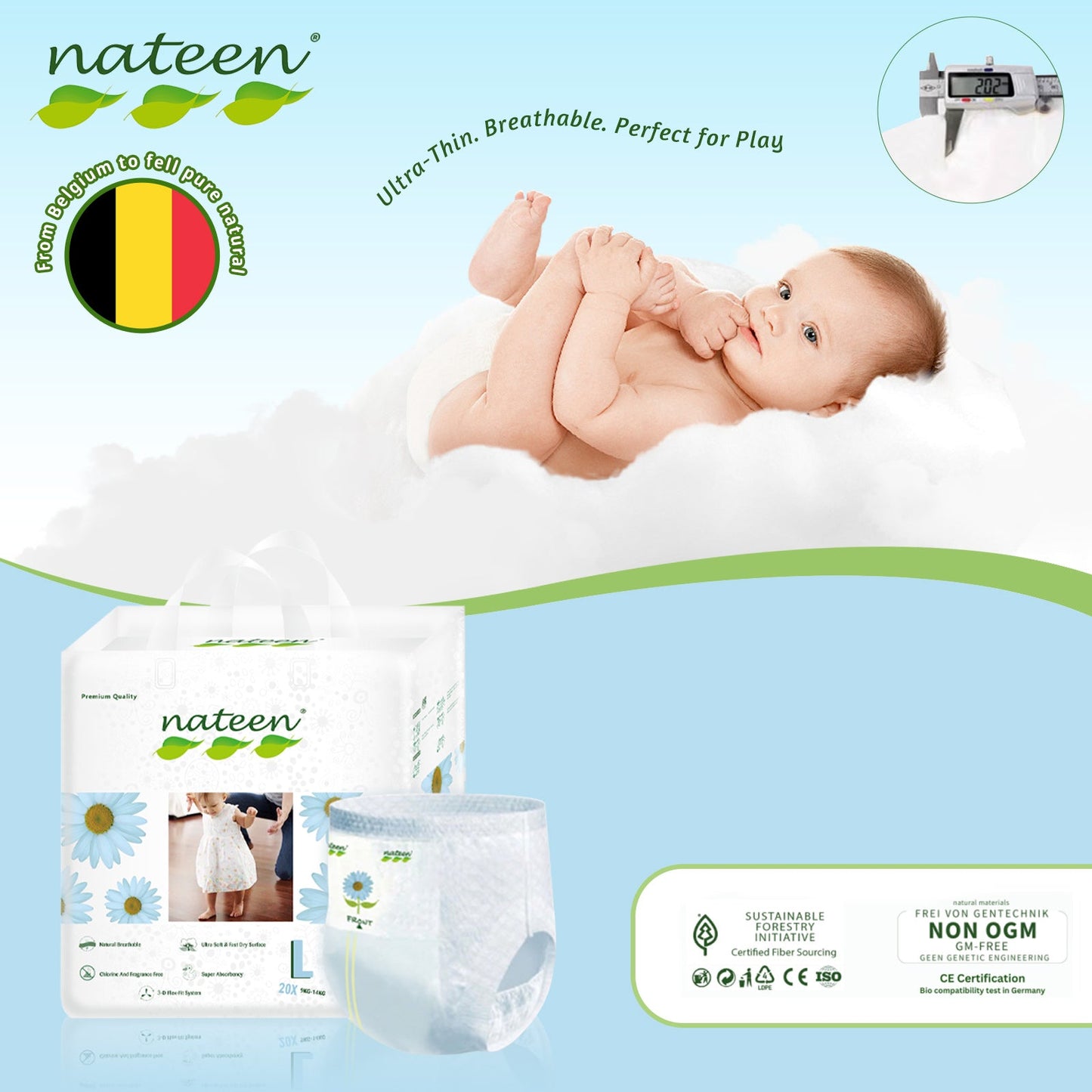 NATEEN XL BABY DIAPERS PANTS 20'S 12-17 KG