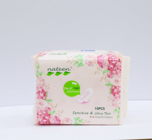 NATEEN SANITARY NAPKIN 250MM SENSETIVE & ULTRA THIN 10'S DAY & NIGHT (PINK)