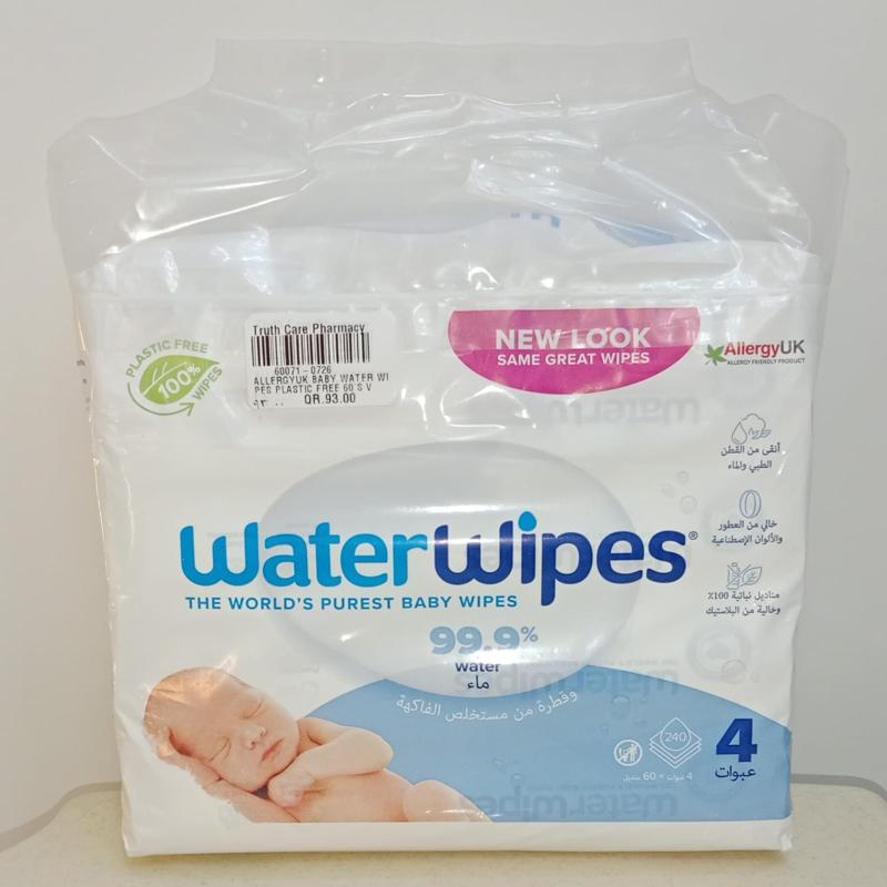 Allergyuk Baby Water Wipes Plastic Free 60's*4 Value Pack