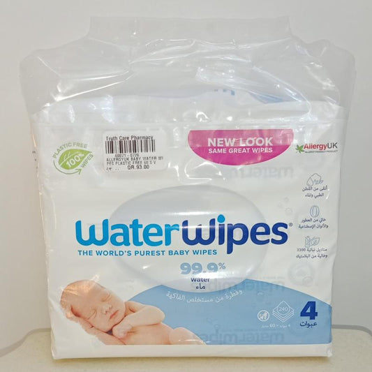 ALLERGYUK BABY WATER WIPES PLASTIC FREE 60'S*4 VALUE PACK